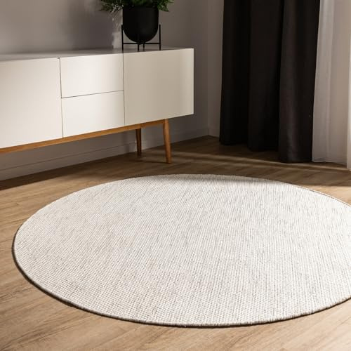 benuta Basic Alfombra Algodon Ron - Crema 120 cm Redonda - 100% Tejida a Mano - Estilo: Uni, Minimalista, Natural - Fácil Cuidado para Salon, Sala de Estar y Dormitorio