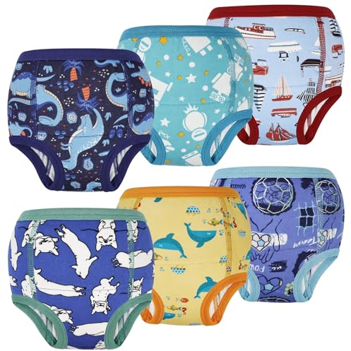 FLYISH DIRECT Mutandine Apprendimento per Bambino per Ragazzi Mutandine di Apprendimento Pantaloni da vasino per Bambini Cotone Assorbente Confezione da 6, 150/8T