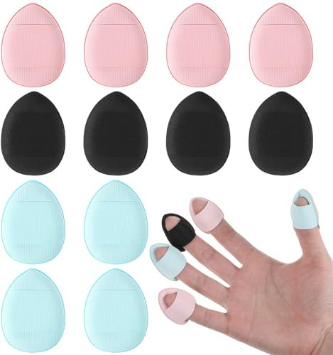 Oruola 12 Stück Finger Puff Make Up Mini,Finger Puderquaste,Wiederverwendbar Mini Puderquaste für Foundation Concealer Loses Puder Rouge,Tropfenförmiger Nasse Trockene Make-up-Tools
