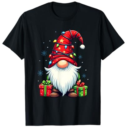 Nain de Noël festif avec lumières et flocons de neige T-Shirt