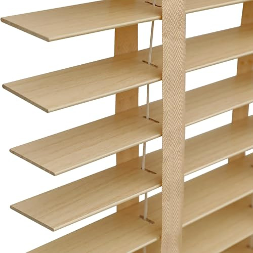 2 Slats Wood Blinds for Indoor Windows, Blackout Cordless Wooden Venetian Blinds, Custom Size 28 35 42 48 62 72 76, Room Darkening & Privacy Horizontal Shades for Office, Bathroom(Beige)