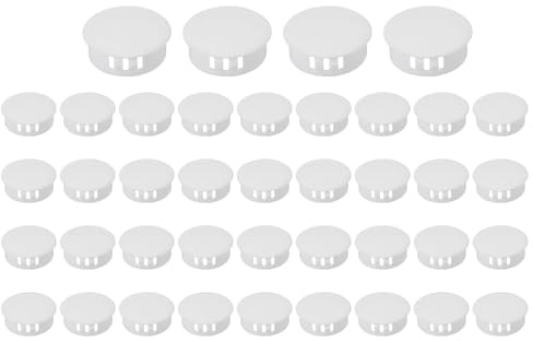 PATIKIL 28mm/1-1/8 Plastic Hole Plugs, 25 Pcs Flush Type Round Plug Snap in Locking Screw Hole Covers Insert End Caps for Furniture Cabinet Kitchen Door Shelves, White