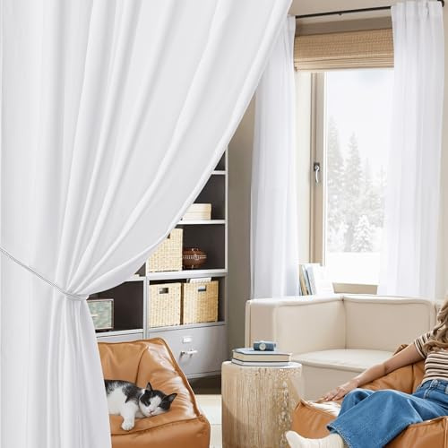 NICETOWN Non-See-Through White Sheer Curtains 63 inches Long 2 Panels, Rod Pocket & Back Tab Light Filtering Window Treatments for Bedroom/Kids Room, W52 x L63