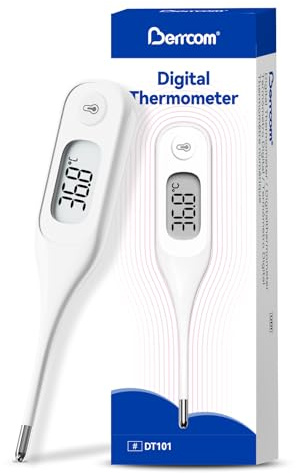 Berrcom Termómetro Digital para Adultos y Niños, Termómetro Bucal y Antebraquial Termómetro Médico Impermeable con Alarma de Fiebre, Fiebre ℉/℃ Conmutable