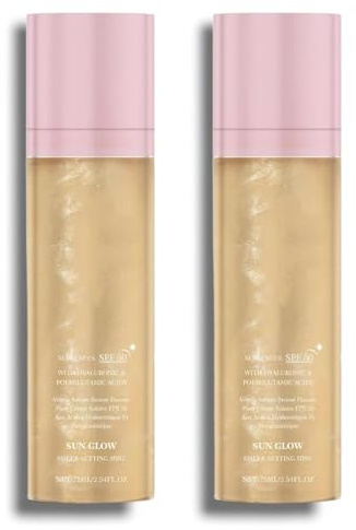 Brume Fixatrice Transparente Écran Solaire SPF 50, Brume Fixatrice de Maquillage Visage, Huile Éclat Pailletée à Large Spectre pour le Corps, Non Gras et à Pénétration Rapide