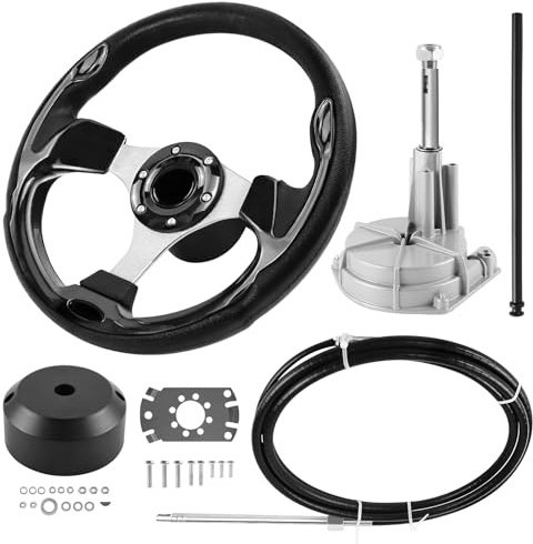Acclcors Sistema de dirección de barcos, kit de dirección giratoria mecánica, cable de control de cable de 120 pulgadas, sistemas de dirección marinos para barcos de pesca, yates y otras embarcaciones