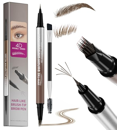 Erinde Crayon Sourcils Microblading 2 en 1, Crayon Sourcils Waterproof, Pointe Multi-Ramifications et Pointe Précise, Maquillage Sourcils Femme, Sourcils Naturels et Définis #02