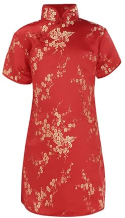 Mjjsk Cheongsam - Vestido chino Qipao de manga corta para niñas, Año Nuevo, fiesta de cumpleaños, trajes tradicionales chinos, lindos vestidos, rosso, 7-8 años