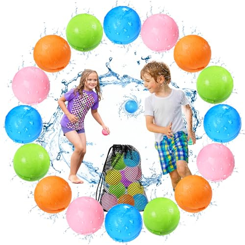 KOKODI Globos de Agua Reutilizables con Imán, 16 Unidades, Silicona Suave Llenado Rápido, Juegos de Agua para Niños, Juguetes de Piscina y Playa Verano al Aire Libre para Niños y Adultos