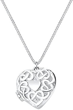 Elli Halskette Silber 925 Herz-Medaillon Ornament Kette Damen Schmuck Geschenke für Frauen Mädchen Mama Freundin, Herz Amulett Silberkette Länge 45 cm