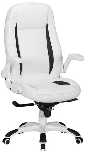 Amstyle Bürostuhl BELGRAD Bezug Kunstleder Weiß Design Schreibtischstuhl X-XL 110 kg Chefsessel höhenverstellbar Drehstuhl ergonomisch mit Armlehnen Racer hohe Rücken-Lehne Wippfunktion Racing Race
