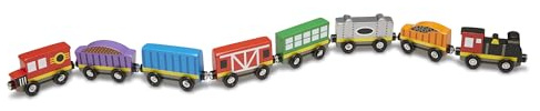 Melissa & Doug Juego de vagones de Tren de Madera de 8 Piezas, Trenes y vagones magnéticos de Madera, Juego de Trenes de Juguete, para niños y niñas Mayores de 3 años 3 4 5 6