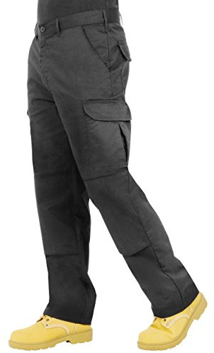 Endurance Mens Cargo Combat Work Trouser with Knee Pad Pockets and Reinforced Seams - 28R (Black, 28W/31L)