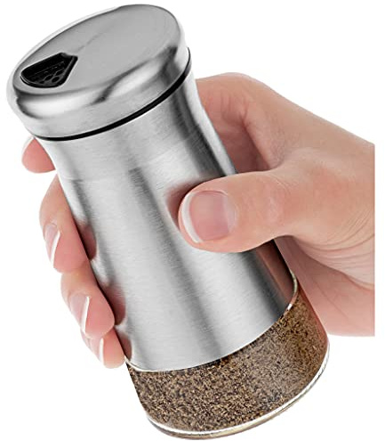 Pfefferstreuer oder Salzstreuer mit verstellbaren Ausgießlöchern, eleganter Gewürzspender aus Edelstahl, perfekt für Himalaya, Tafelsalz, weißen und schwarzen Pfeffer (Pfefferstreuer)