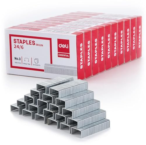JIUJ Standard Staples, 24/6, 1/4'' Length, 25 Sheet Capacity, 10 Pack (10000pcs Total), General Purpose Staple, Jam Free Sharp Chisel Point Staples for Most Standard Desktop Staplers, Silver