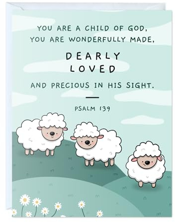 Cute Baptism Card - Religious Christian Bible Quote, Christening, First Communion, Confirmation, or Wedding Card - Prayer & Inspirational Card, Blank Inside, Thoughtful Gift (You are Wonderfully Made, Dearly Loved)