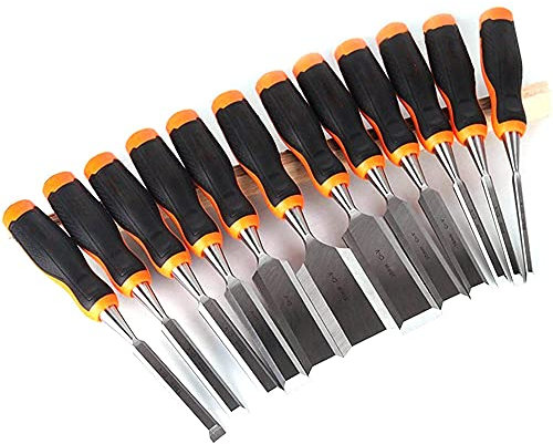 Cinceles para madera 12PCS Juegos de formones de acero al cromo vanadio Juego de cinceles para tallado en madera carpintería esculpido torneado en madera retoque de muebles