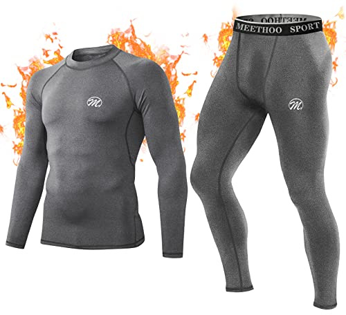 MeetHoo Ensemble de sous-vêtements Thermiques Homme, Sport Baselayer, Manches Longues, Haut Maillot de Corps + Pantalon Bas Hiver Ski