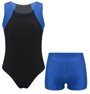 Yeahdor Kids Boys Yoga Gymnastics Leotards Training Uniform Sports Bodysuit and Tight Shorts Leggingg Set Blue 7-8 Years