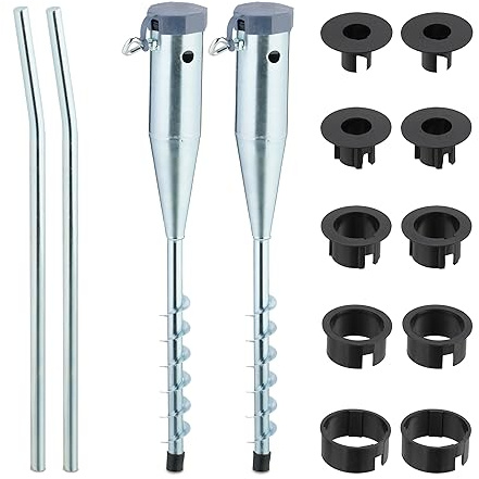 Relaxdays Golvhylsa, set om 2, parasoll och tvättspindel, för vridning, 25–55 mm stångtjocklek, markspik, silver/grå