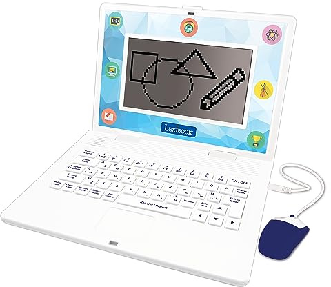 LEXIBOOK, Bilingual and Educational Laptop SPANISH/ENGLISH, Toy for Children, 170 Activities to Learn, Play Games and Music, Large Screen, White/Blue, JC599i2