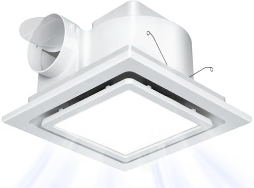 Nalle Ventilation Fans Bathroom Exhaust Fan with Light 9.6 inch Panel 6000K 12W Square LED 112 CFM 1.0 Sones 4 Inch Duct 110V Quiet Ceiling Mount Exhaust Fan for Shower,Bathroom,Office,Home (FFL-200)