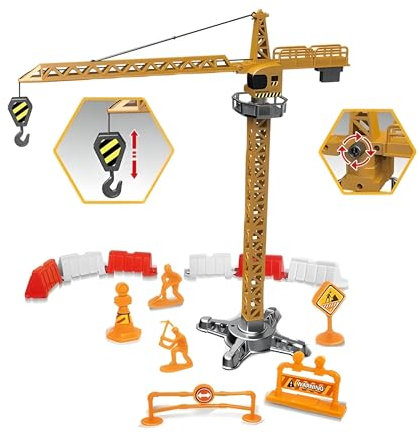 Generic Spielzeugkran für Kinder, Baukran, Spielzeug-Handkran mit Zubehör, hebt Last und dreht Sich um 360 Grad, Baukran, Spielzeug-Multifunktionskran mit Baustellenzubehör