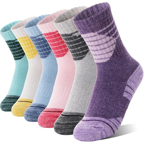 ANTSANG Chaussettes Marche Randonnée Laine Mérinos Enfants Garçons Filles Tout-petits Thermiques Chaudes Hiver Épaisses Rembourrées Neige Ski Crew Chaussettes Bas(Mélange de couleurs,29-34)