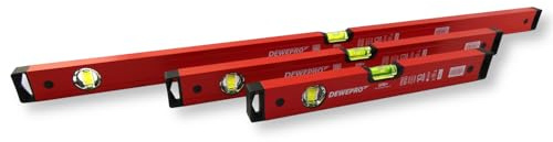 DEWEPRO Lot de 3 niveaux à bulle - Laqué rouge - Longueurs : 40 cm, 60 cm et 100 cm - Tolérance de mesure : 0,5 mm/m - Niveau à bulle en aluminium