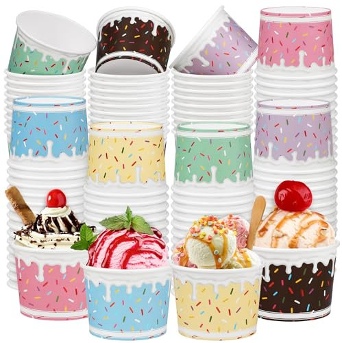 Aodaer 120 Pack 8oz Paper Cups Sprinkles Ice Cream Bowls Disposable Snack Bowls Dessert Cups Treat Sundae Yogurt Hot or Cold Food Containers Party Supplies for Birthday Wedding Summer Party, 6 Color