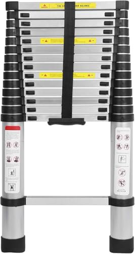 Échelle télescopique en aluminium 2,6 m/3,2 m/3,8 m/4,4 m/5 m - Antidérapante et sûre - Multifonction - Portable - Charge maximale : 150 kg