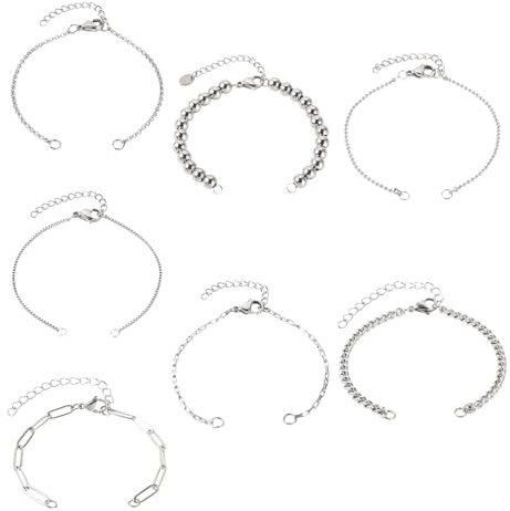 PandaHall 7 st armband i rostfritt stål, kedjor, justerbar glidlänk, armband, tillverkningskit med förlängningskedjor för kvinnor, halvfärdiga smyckestillverkning
