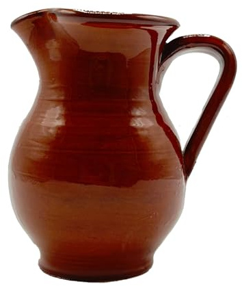 Brocca in Terracotta Smaltata, Caraffa Rustica Marrone, 20 cm, Ceramica Artigianale