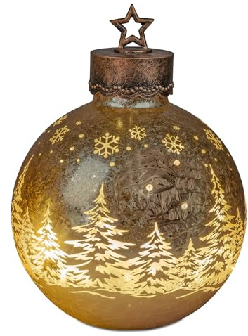 formano LED-dekorativ kula, frostguld, 35 cm, glaskula, i islook, timer 6 h/18 h, inkl. 3 AAA-batterier, höst, vinter, juldekoration för bord, hylla, fönsterbräda