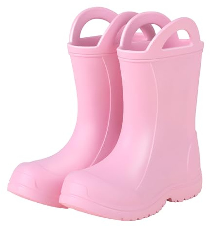 Weishuo Bottes de Pluie pour Enfants Filles et Garçons Légère et Imperméable Chaussures de Pluie Bottes en Caoutchouc Enfants avec Poignées Faciles à Enfiler, Taille du Fabricant 22, 33 EU, Rose