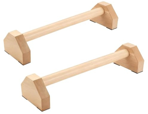 Poignées de pompes - 2 barres push up - Barre parallettes en bois - Avec deux poignées amovibles - Antidérapantes - Pour callisthénie, yoga, fitness, entraînement du haut du corps - Couleur bois
