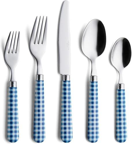 ANNOVA Set di posate,posate colorate in acciaio inossidabile,set di posate da tavola,coltelli da tavola,forchette,cucchiai,forchette da insalata e cucchiai da dessert (Blu scuro, 20 Pezzi)