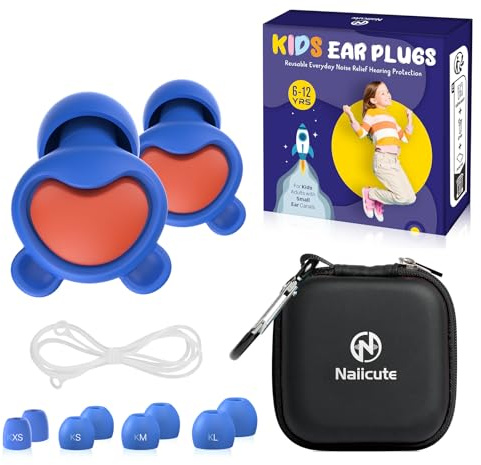 Bouchon oreille Enfant (6 à 12 ans) – Bouchons d’oreille enfant Anti Bruit pour Concentration, l’école, la maison, lorsqu’ils jouent et l’anxiété, Embouts en XS/S/M/L, 26dB Kids Réduction du bruit