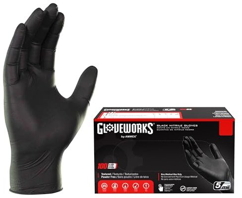 GLOVEWORKS Black Nitrile Gloves 5 Mil Disposable for Food Service, Cooking, Professional Cleaning, Size Medium, Box of 100