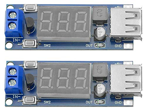 XINGYHENG 2Pcs DC-DC Buck Voltage Converter Power Module 4.5-40V 12V to 5V/2A + Power Supply Stabilizer Voltage Regulator with Voltmeter 5V USB Charger