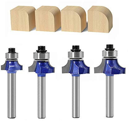 Bestgle 4 pezzi 1/4 Inch(6,35 mm) gambo punte per router rotonde Corner, punta per fresa, 3 pezzi frese per legno, mobili da fai da te