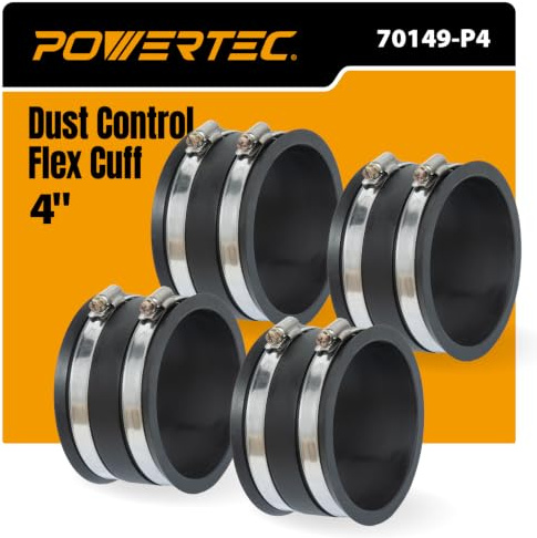 POWERTEC 70149-P4 dammkontroll flex manschett med stålklämmor, 10 cm, 4-pack