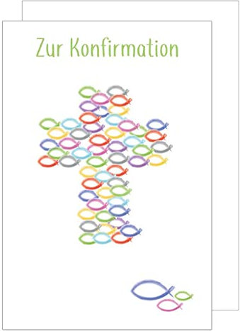 Edition Seidel Premium Glückwunschkarte zur Konfirmation mit Umschlag. Konfirmationskarte Karte Grusskarte bunte Fische Kreuz Junge Mädchen (KF272 SW022)