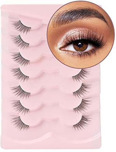 Halbe Wimpern Cat Eye Falschewimpern Natürlicher Look 3/4 Eyelashes Wispy Klarer Band 3D Faux Mink Clear 7 Paare Half Lashes Like Cluster C02