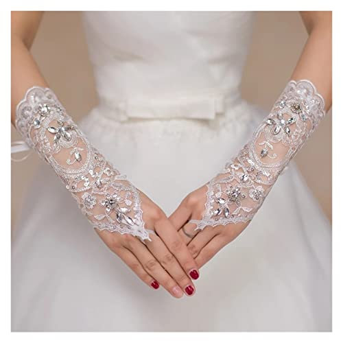nihngvjm Sommer-Sonnenschutz-Handschuhe Braut-weiße Kurze Fingerlose Handschuhe Spitze Perlen Hochzeit Zubehör Handschuhe (Farbe brauthandschuhe (Color