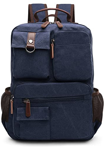 DORRISO Män Ryggsäck för bärbar dator för män reser Canvas Ryggsäck College Rucksack Skola Ryggsäck för bärbar dator passar 15,6 tums bärbar datorväska Vandring Business Casual Vacation Climbing Canvas Bag Blå