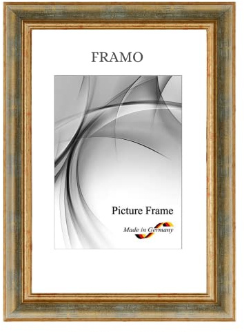 FRAMO N°49 - Cornice portafoto barocca, 30 x 40 cm, in legno massiccio, grigio oro anticato, retro vintage, con vetro sintetico infrangibile antiriflesso e ganci in metallo