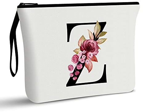 A-Z Personalized Makeup Bag, Birthday Gifts for Women Mom Bridesmaid (Z) | Initial Gifts for Best Friend, Bride Girls, Cosmetic Bag