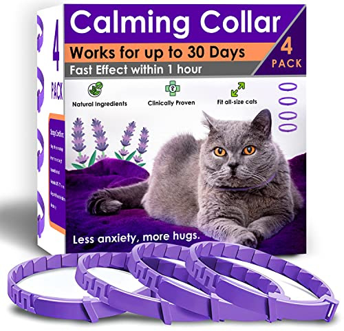 PetAtlas 4 Pack Calming Collar for Cats – Pheromone Cat Calming Collar Cat Anxiety Relief and Stress – Adjustable Water Resistant Breakaway Calming Collars Natural Ingredients Pheromones Rapid Effect