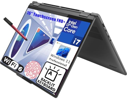 Lenovo Yoga 7i - Computadora portátil 2 en 1 con pantalla táctil FHD+ de 16 pulgadas, Intel 13ª generación, 12 núcleos i7-1355U, 16 GB LPDDR5 RAM, SSD PCIe de 1 TB, WiFi 6E, BT 5.1, KB retroiluminado,